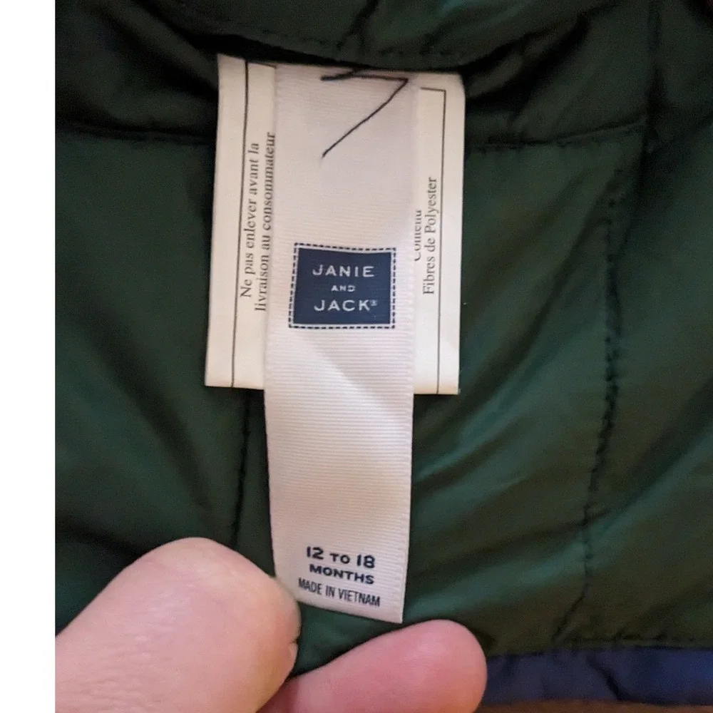 Janie and Jack Plaid Lined Puffer Vest Blue Green Kids 12-18‎ Months